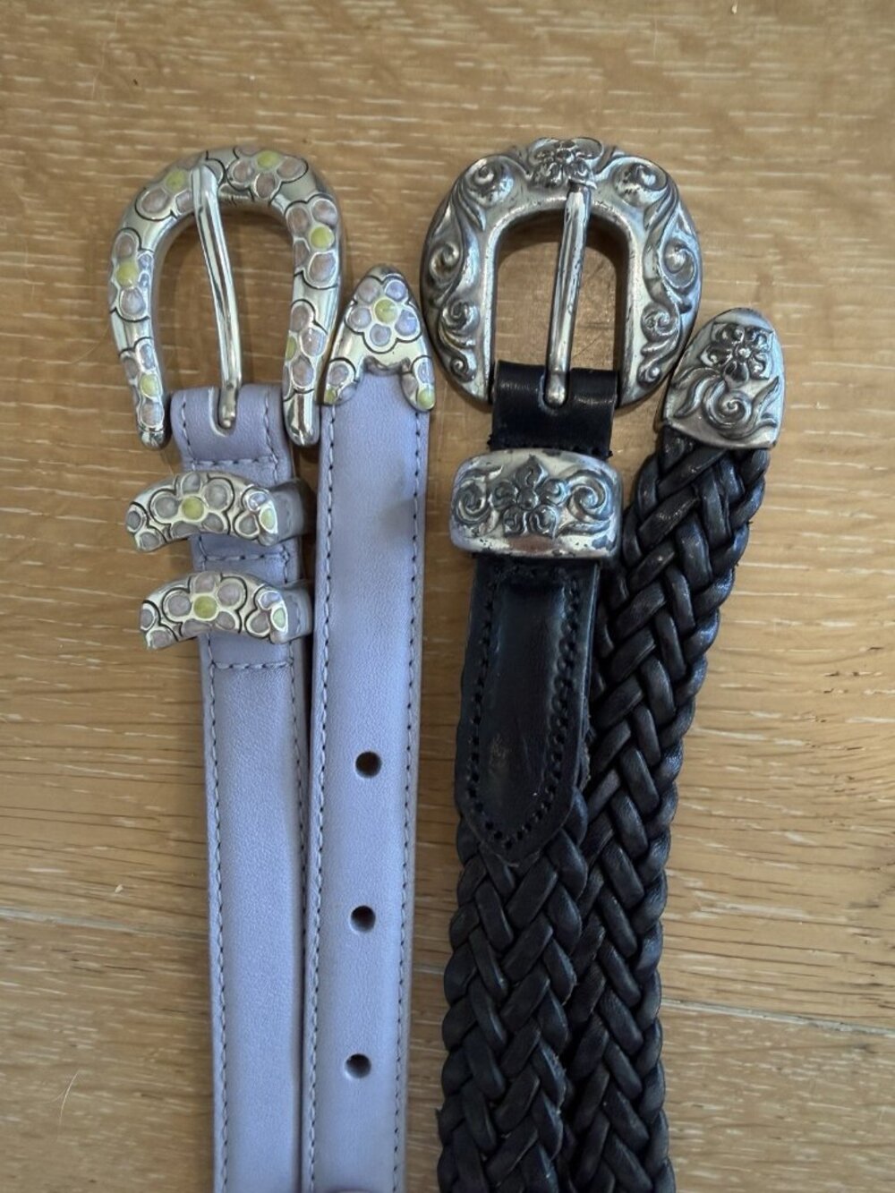 Set of 2 Women’s BRIGHTON Leather Belts M/L Purple & Black